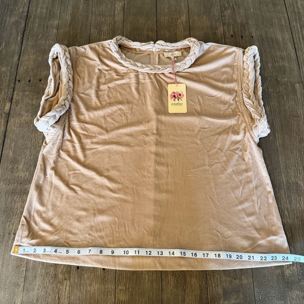 Entro Blush Velvet Braided Trim Top - Size L - Picture 12 of 13